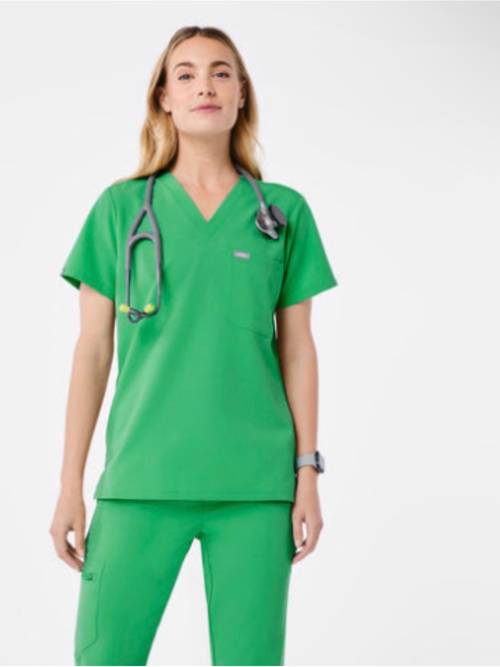 Figs Women's V-Neck Tunic in Bright Green